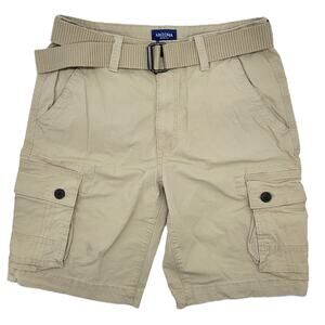 Arizona Shorts Men's 32 Khaki Utility Cargo Ripstop Flex Belted Comfort Stretch